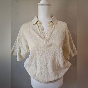 II Sport Cream Textured Women's Polo Top